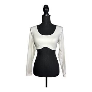 Aerie OFFLINE White Ribbed Long Sleeve Crop Top Size M